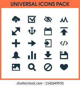 Interface icons set with forward, download, heart and other upload elements. Isolated vector illustration interface icons.