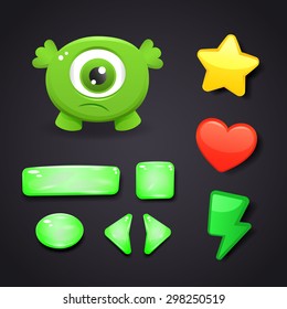 Interface icons set for game design with resources and monster