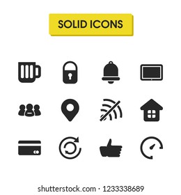 Interface icons set with glass, no wifi and house elements. Set of interface icons and closed concept. Editable vector elements for logo app UI design.