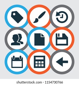 Interface icons set with history, back, badge and other backward elements. Isolated vector illustration interface icons.