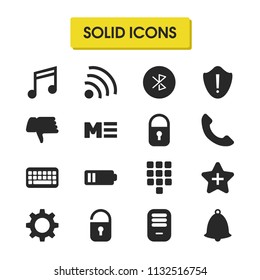 Interface icons set with keyboard, lock and star elements. Set of interface icons and shield concept. Editable vector elements for logo app UI design.