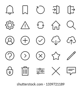 Interface icons set, linear style, isolated vectors