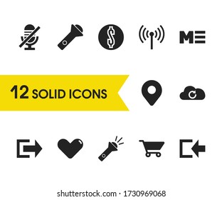 Interface icons set with mute, heart and log in elements. Set of interface icons and location concept. Editable vector elements for logo app UI design.