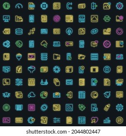 Interface icons set. Outline set of interface vector icons neon color on black