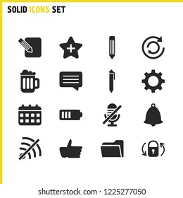 Interface icons set with pencil, switch off and folder elements. Set of interface icons and rotate concept. Editable vector elements for logo app UI design.