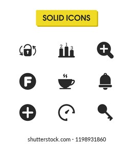 Interface icons set with rating, key and switch on elements. Set of interface icons and opener concept. Editable vector elements for logo app UI design.