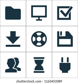 Interface icons set with task, hourglass, plug and other check elements. Isolated vector illustration interface icons.