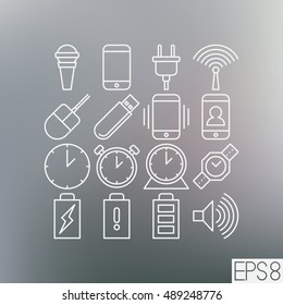 Interface icons set. Vector white stroke symbols collection. Smart phone sign. Menu. EPS 8.