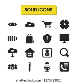 Interface icons set with zoom, clock and clouding elements. Set of interface icons and search concept. Editable vector elements for logo app UI design.