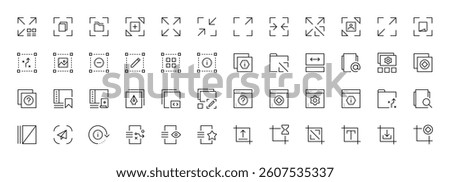 Interface and Layout icon collection. Grid icon set. User interface icons, sidebar, layout, grid system, toolbar, wireframe, alignment guide, configuration and more. Editable stroke. Pixel Perfect.
