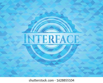 Interface light blue emblem with triangle mosaic background
