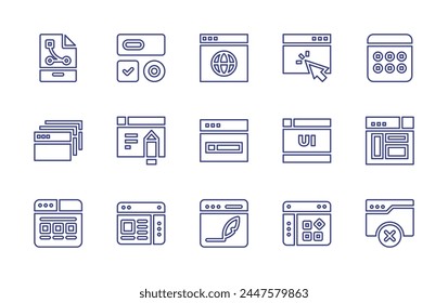 Interface line icon set. Editable stroke. Vector illustration. Containing interface, web, browser, website, application, blog, layout, web design, download.