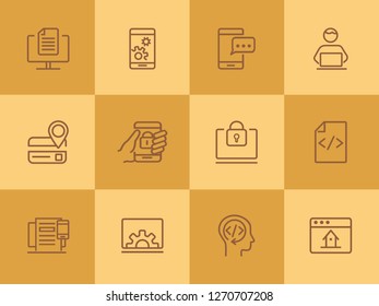 Interface line icon set. Home page, locked smartphone, messenger. Communication concept. Can be used for topics like app development, programming, setting