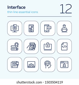 Interface line icon set. Home page, locked smartphone, messenger. Communication concept. Can be used for topics like app development, programming, setting