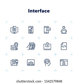 Interface line icon set. Home page, locked smartphone, messenger. Communication concept. Can be used for topics like app development, programming, setting