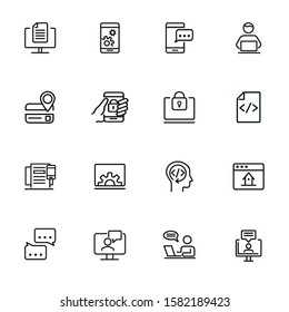 Interface line icon set. Home page, locked smartphone, messenger. Communication concept. Can be used for topics like app development, programming, setting