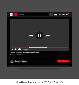 Interface of live streaming multimedia player of social media. Netflix. UI. UX. User interface user experience. Youtube