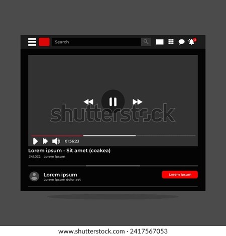 Interface of live streaming multimedia player of social media. Netflix. UI. UX. User interface user experience. Youtube