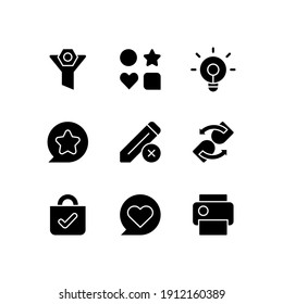 Interface for mobile application black glyph icons set on white space. Blocking different data. Light all lamps functionality. Edit blocked. Silhouette symbols. Vector isolated illustration