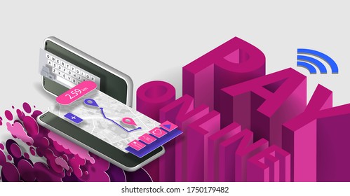  Interface mobile applications with maps of the city and allows you to pay online. Vector banner