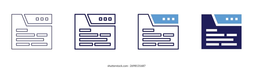 Interface mockup icon in 4 different styles. Thin Line, Line, Bold Line, Duotone. Duotone style. Editable stroke.