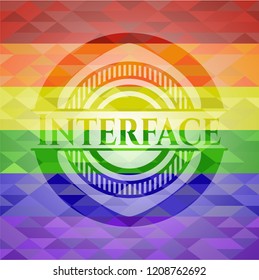 Interface on mosaic background with the colors of the LGBT flag