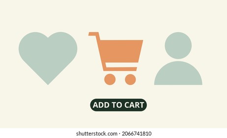 
Interface of online shop. Add to cart concept. Favorites, shopping cart with number of purchases and customer icon. For topics like consumerism, sale, retail