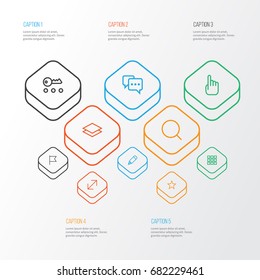 Interface Outline Icons Set. Collection Of Edit, Hand, Apps Elements. Also Includes Symbols Such As Favorite, Sniper, Resize.