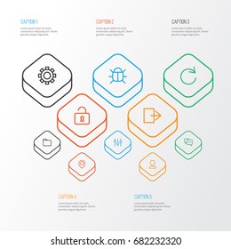 Interface Outline Icons Set. Collection Of Stabilizer, Unlock, Log Out And Other Elements. Also Includes Symbols Such As Log, File 