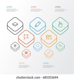 Interface Outline Icons Set. Collection Of Trash Can, Hand, Resize Elements. Also Includes Symbols Such As Bin, Mouse, Zoom.