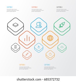 Interface Outline Icons Set. Collection Of Brush, Cloud, Chart And Other Elements. Also Includes Symbols Such As Layer, Server, Hand.