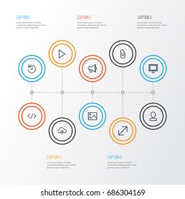 Interface Outline Icons Set. Collection Of History, Code, Announcement And Other Elements. Also Includes Symbols Such As Upload, Load, Quest.