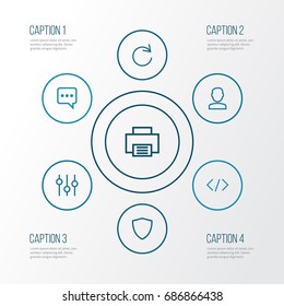 Interface Outline Icons Set. Collection Of Stabilizer, Print, User And Other Elements. Also Includes Symbols Such As Protect, Mail, User.
