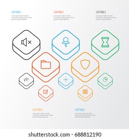 Interface Outline Icons Set. Collection Of Mute, Task, Add And Other Elements. Also Includes Symbols Such As Done, Hourglass, Mark.