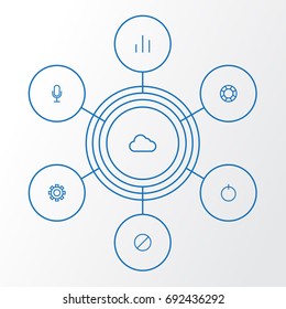 Interface Outline Icons Set. Collection Of Audio, Chart, Cloud And Other Elements. Also Includes Symbols Such As Button, Mike, Lifebuoy.