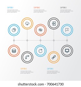 Interface Outline Icons Set. Collection Of Database, Link, Call And Other Elements. Also Includes Symbols Such As Goal, Tube, Monitor.