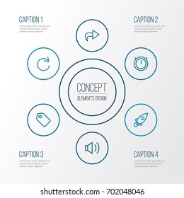 Interface Outline Icons Set. Collection Of Stopwatch, Reload, Sound And Other Elements. Also Includes Symbols Such As Tag, Refresh, Label.