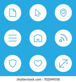Interface Outline Icons Set. Collection Of File, Location, Cursor And Other Elements. Also Includes Symbols Such As Feed, Heart, Arrow.
