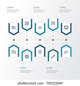 Interface Outline Icons Set. Collection Of Task, Layer, Location And Other Elements. Also Includes Symbols Such As Engine, Brush, Artist.