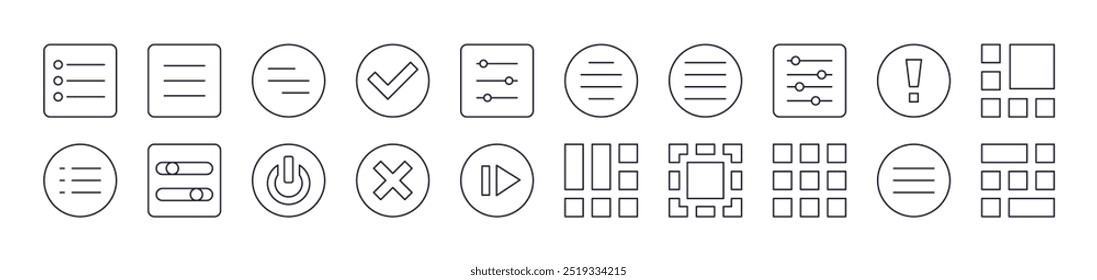 Colección de iconos de línea de Web de contorno de interfaz. Trazo Editable. Pictograma lineal minimalista para el diseño de tarjetas, App, Anuncios, publicaciones