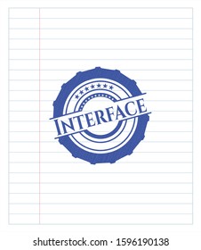 Interface pen strokes emblem. Blue ink. Vector Illustration. Detailed.