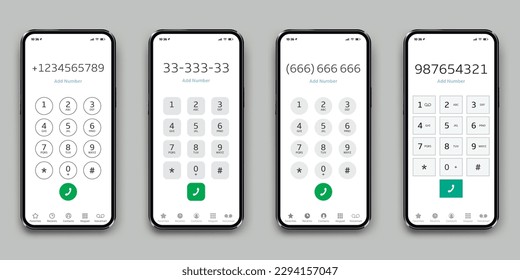 Teclado del teléfono de interfaz. Teclados con números y letras para smartphones.