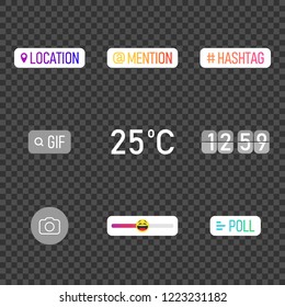 Interface in popular social media. Icons stories social media. Template for stories in social media. Vector illustration.