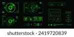Interface with set homing targets, sights, radars. Interface device with system for finding and identifying objects on the map. Digital targets HUD sights. Green radar screen on black background