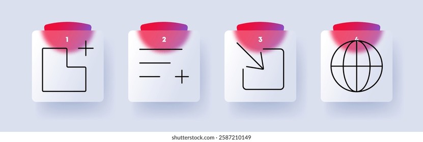 Interface set icon. Add shape, text addition, insert arrow, globe, UI design, digital tools, user interaction, online content, web interface