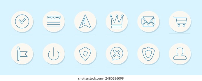 Interface set icon. Checkmark, crown, shopping cart, and profile. UI, navigation, e-commerce, and user concept.