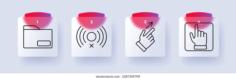Interface set icon. Folder, disabled signal, touch gestures, swipe action, interaction, digital navigation, UI, UX, user experience, accessibility, control.