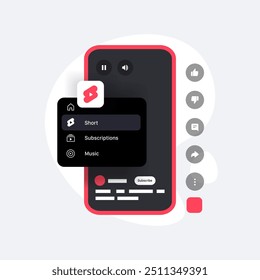 A interface de um pequeno vídeo no telefone. Plataforma de conteúdo de forma curta. Ilustração do vetor de conceito