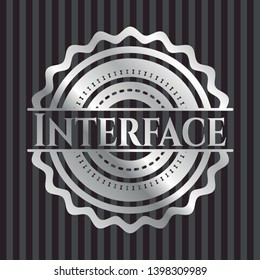 Interface silver emblem or badge. Vector Illustration. Mosaic.