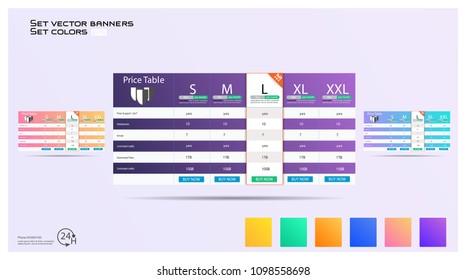 Interface for the site. ui ux vector banner for web app. Pastel pricing table, banner, order, box, button, list and bullet with plan for website in flat design